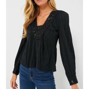 SEA New York Black Embroidered Charlotte Long Sleeve Top NWT Small